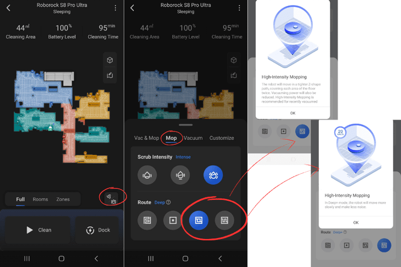 Установлен режим Deep Clean в приложении Roborock S8 Pro Ultra.